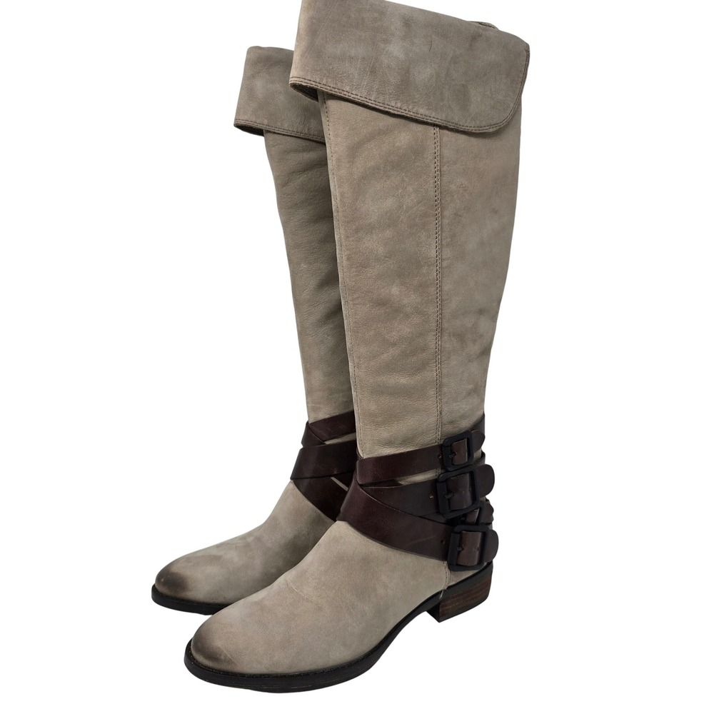 Sam Edelman Pia Boots Knee High Tall Stone Brown Suede Buckle Womens 6M